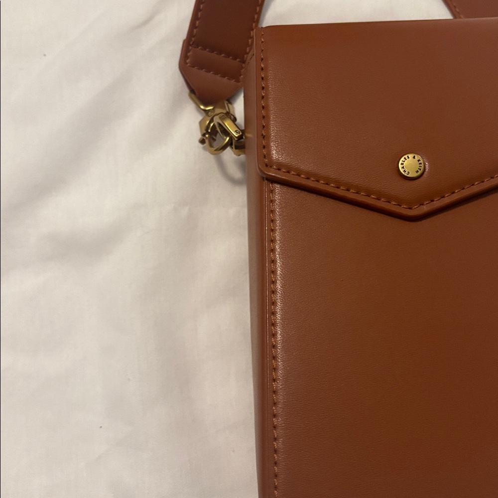 Charles & Keith Tan Brown Leather elongated Crossbody Bag magnetic closure - Picture 13 of 16